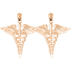 14K or 18K Gold 34mm Caduceus Earrings