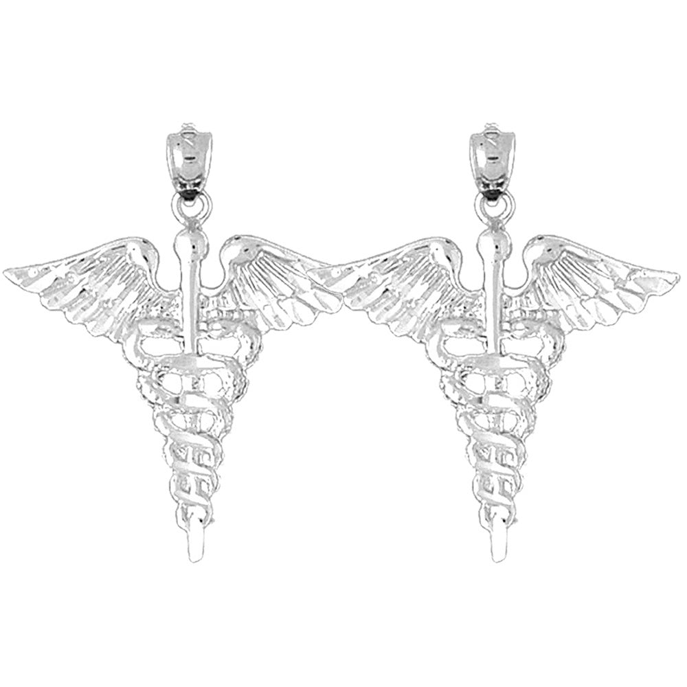 Sterling Silver 34mm Caduceus Earrings