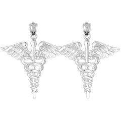 14K or 18K Gold 34mm Caduceus Earrings