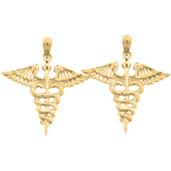14K or 18K Gold 28mm Caduceus Earrings