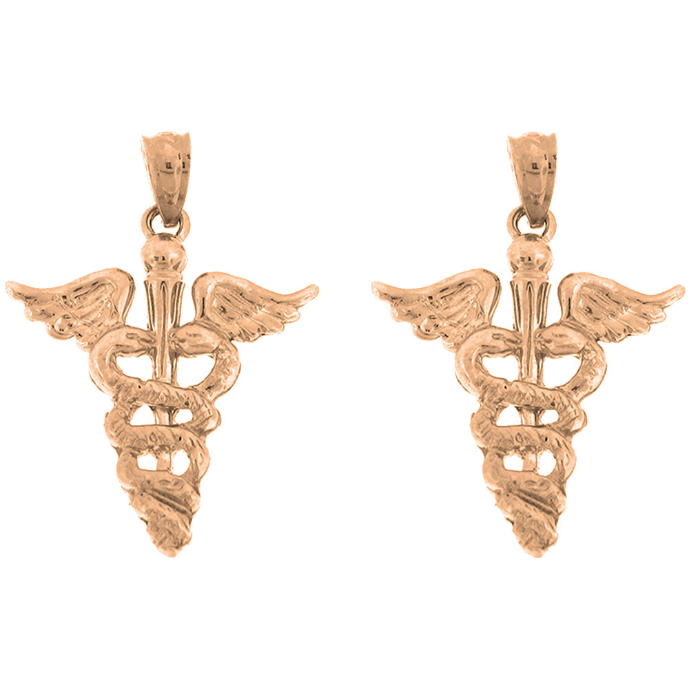 14K or 18K Gold 26mm Caduceus Earrings