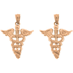 14K or 18K Gold 26mm Caduceus Earrings