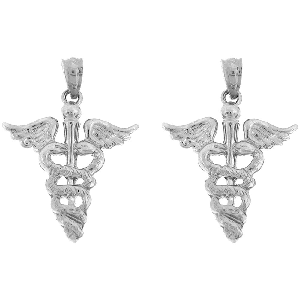 Sterling Silver 26mm Caduceus Earrings