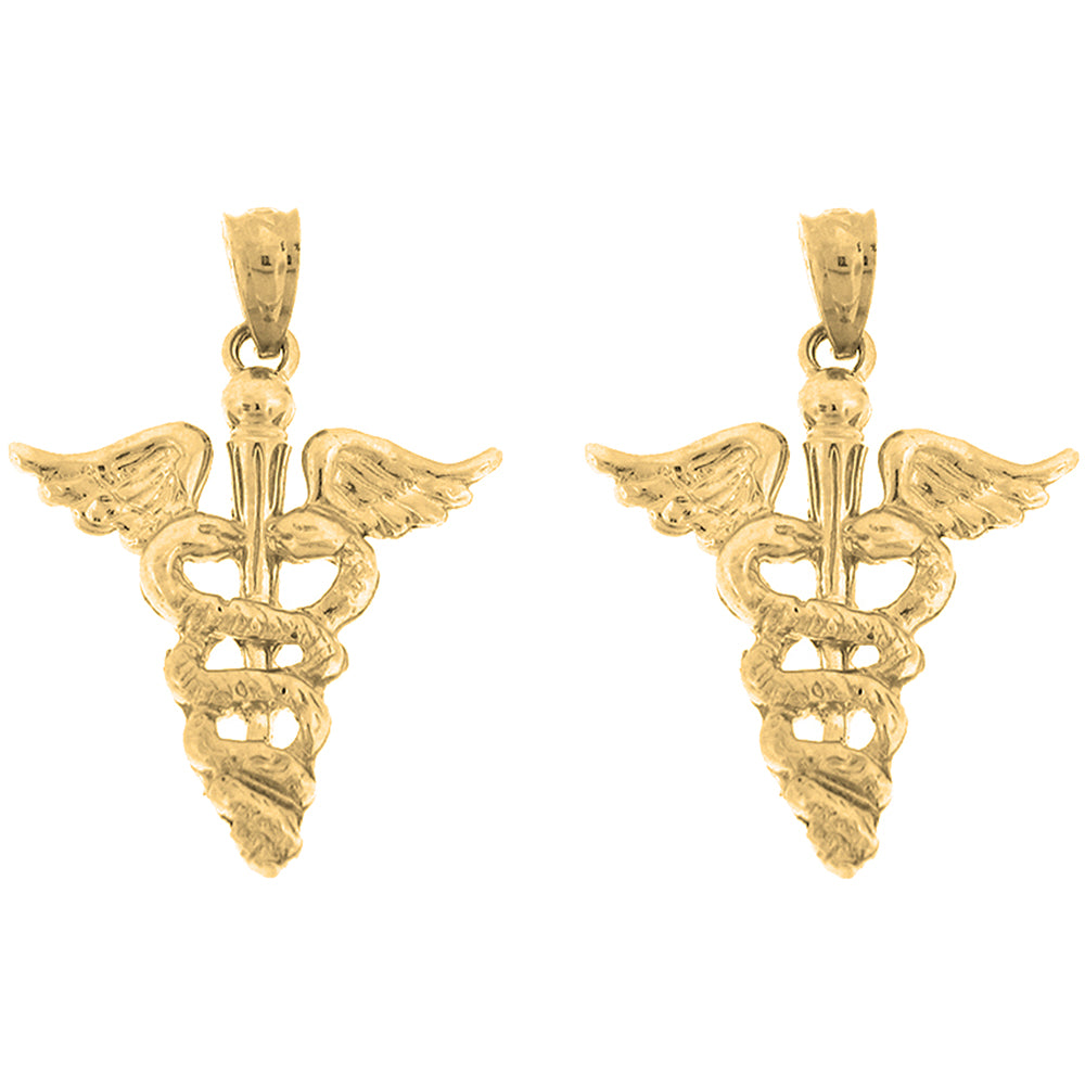 14K or 18K Gold 26mm Caduceus Earrings