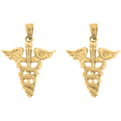 14K or 18K Gold 26mm Caduceus Earrings