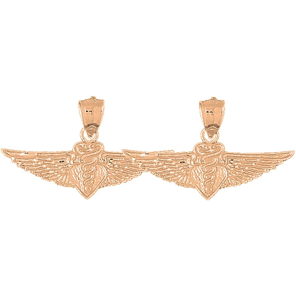 14K or 18K Gold 22mm Caduceus Earrings