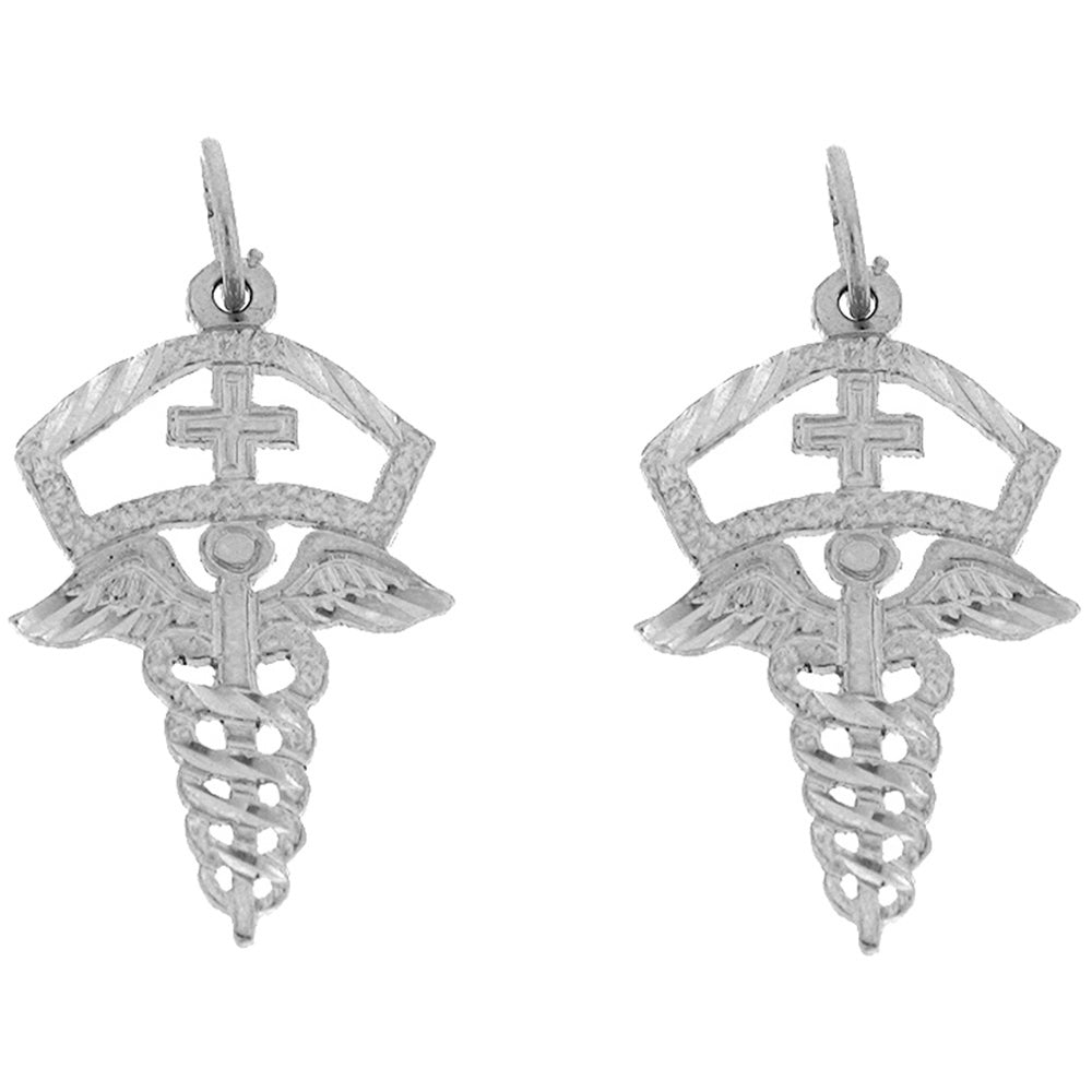 14K or 18K Gold 26mm Caduceus Earrings