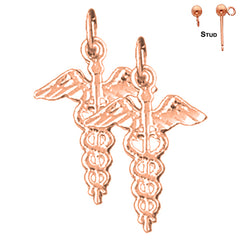 Caduceus-Ohrringe aus 14 Karat oder 18 Karat Gold, 21 mm