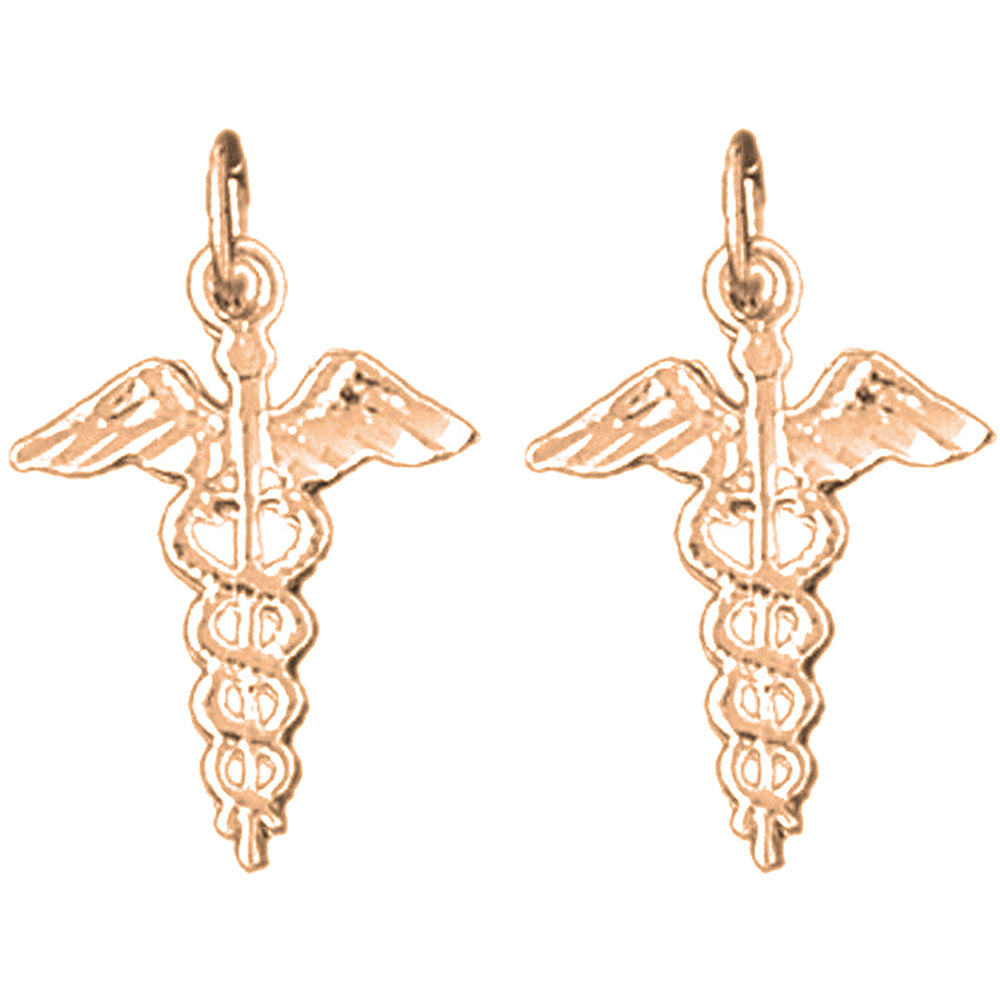 14K or 18K Gold 21mm Caduceus Earrings