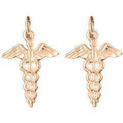 14K or 18K Gold 21mm Caduceus Earrings