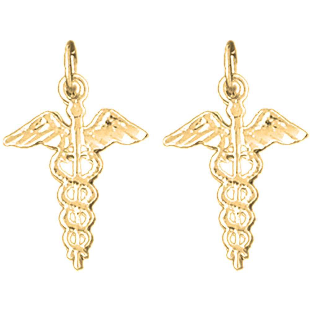 14K or 18K Gold 21mm Caduceus Earrings