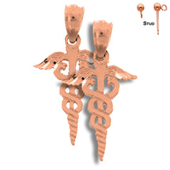 Caduceus-Ohrringe aus 14 Karat oder 18 Karat Gold, 20 mm