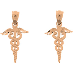 14K or 18K Gold 20mm Caduceus Earrings