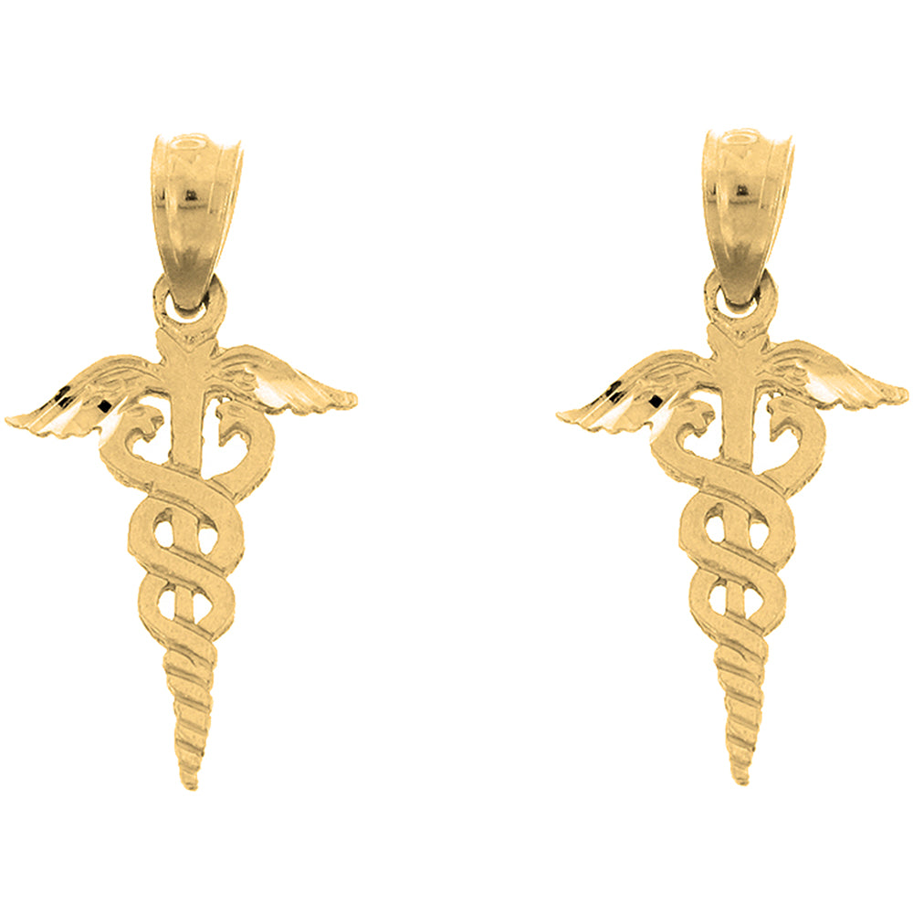 14K or 18K Gold 20mm Caduceus Earrings