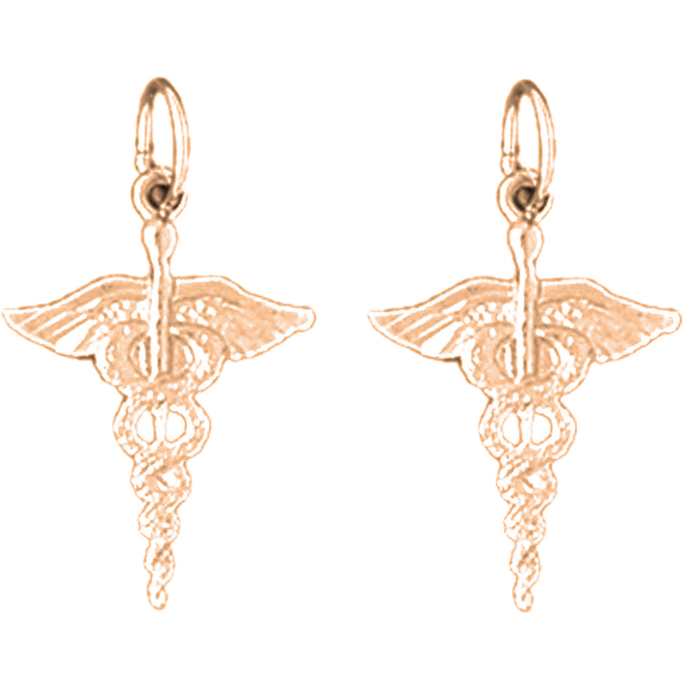 14K or 18K Gold 22mm Caduceus Earrings