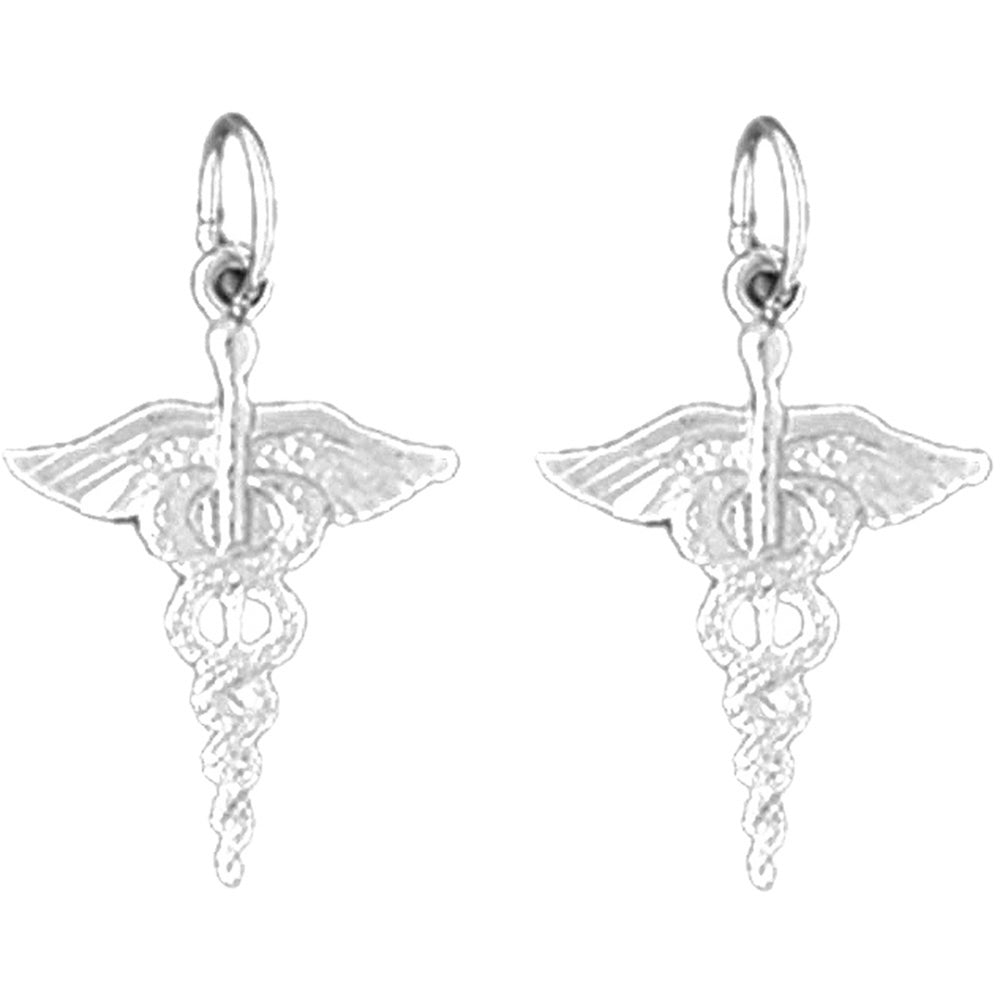 14K or 18K Gold 22mm Caduceus Earrings