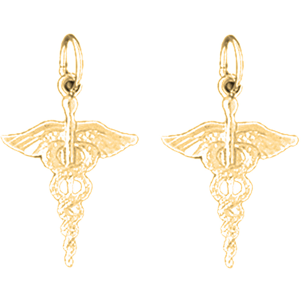 14K or 18K Gold 22mm Caduceus Earrings