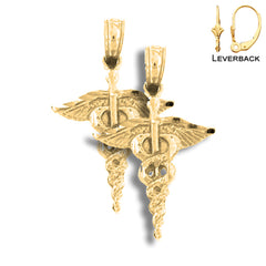 Sterling Silver 16mm Caduceus Earrings (White or Yellow Gold Plated)
