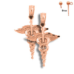 Caduceus-Ohrringe aus 14 Karat oder 18 Karat Gold, 16 mm