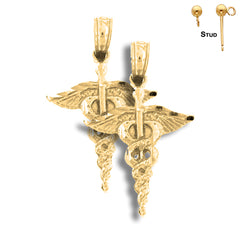 Caduceus-Ohrringe aus 14 Karat oder 18 Karat Gold, 16 mm