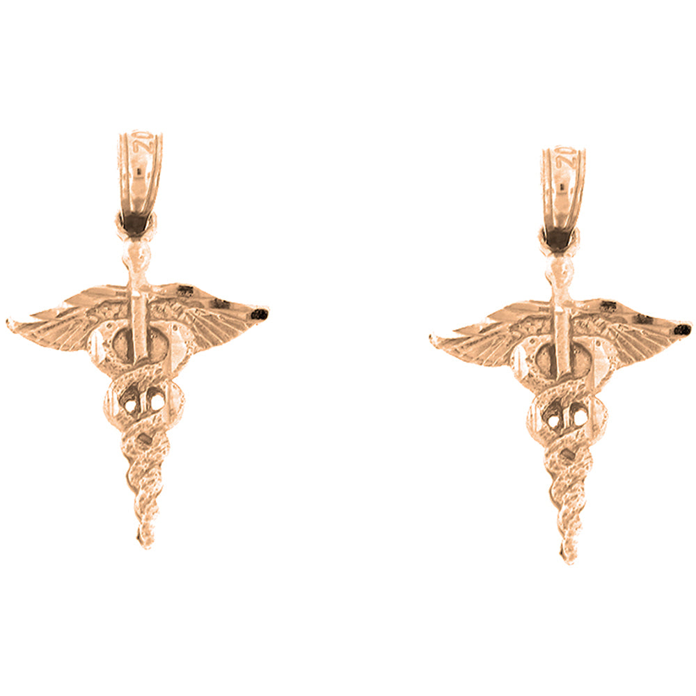 14K or 18K Gold 16mm Caduceus Earrings