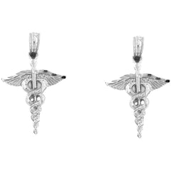 14K or 18K Gold 16mm Caduceus Earrings