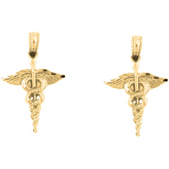 14K or 18K Gold 16mm Caduceus Earrings