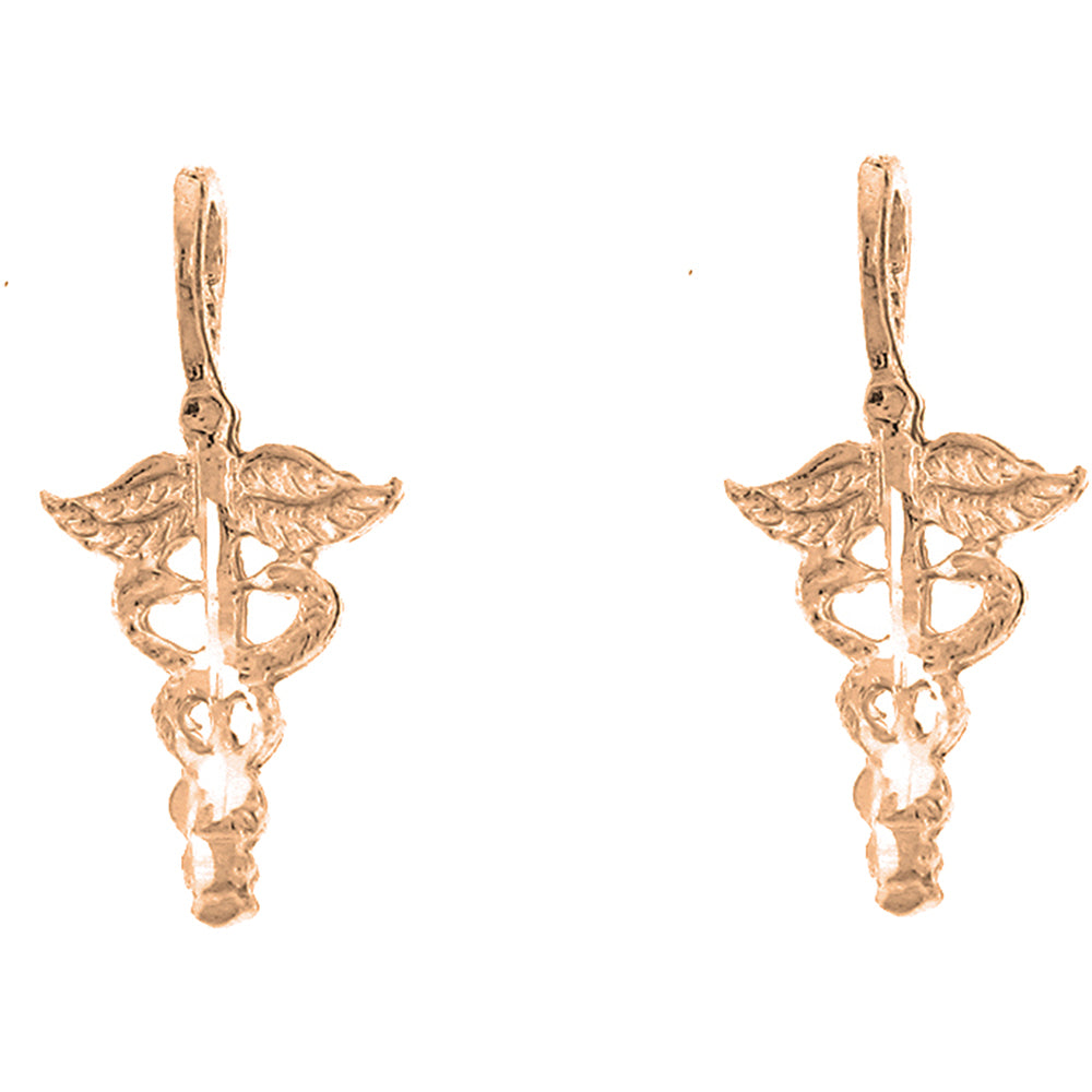 14K or 18K Gold 15mm Caduceus Earrings