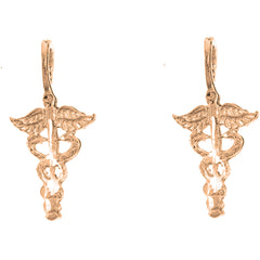 14K or 18K Gold 15mm Caduceus Earrings