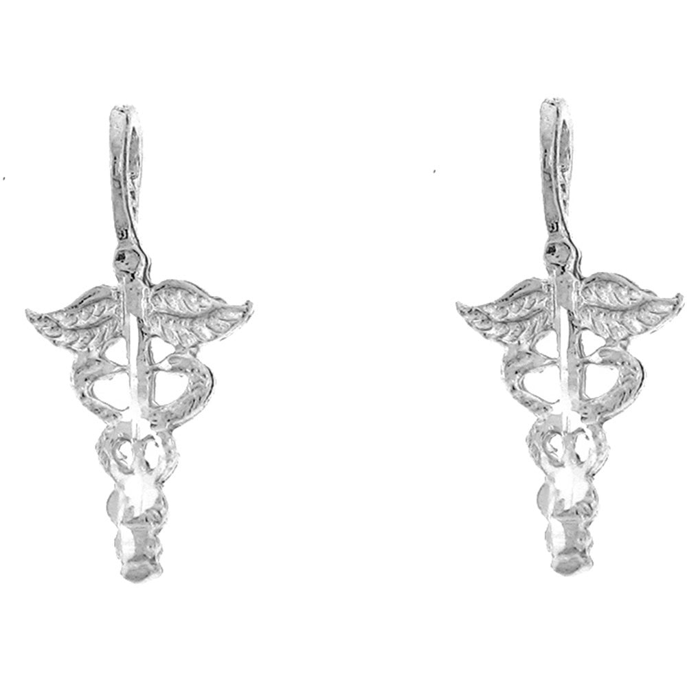 14K or 18K Gold 15mm Caduceus Earrings
