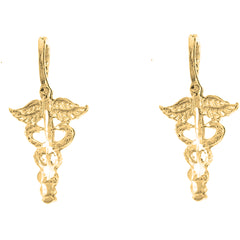 14K or 18K Gold 15mm Caduceus Earrings