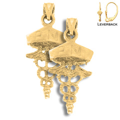 Sterling Silver 25mm R.N. Registered Nurse Earrings (White or Yellow Gold Plated)