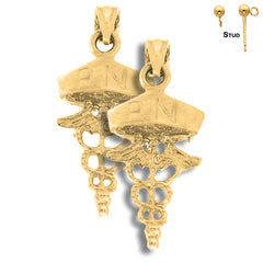 Sterling Silver 25mm R.N. Registered Nurse Earrings (White or Yellow Gold Plated)