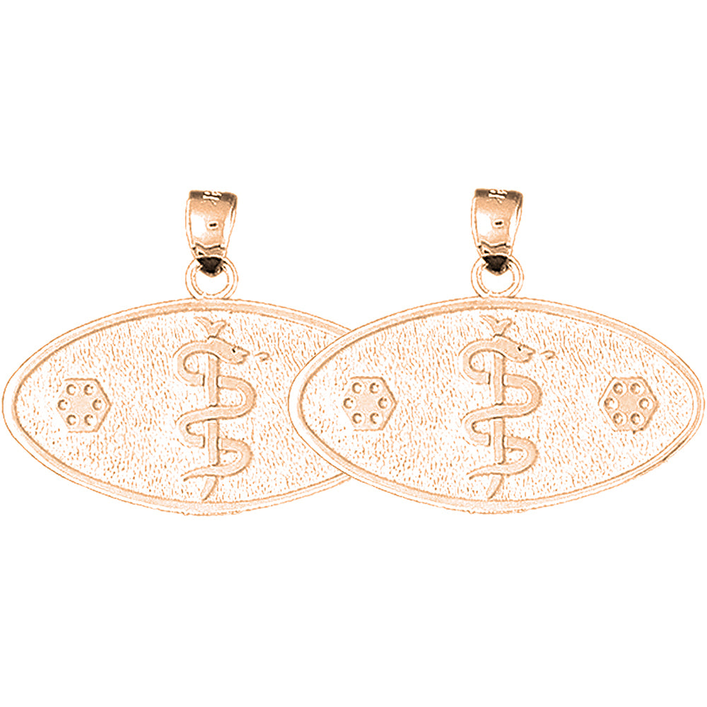 14K or 18K Gold 24mm Medical Alert Caduceus Earrings
