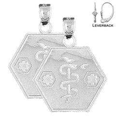 Sterling Silver 27mm Medical Alert Caduceus Earrings (White or Yellow Gold Plated)
