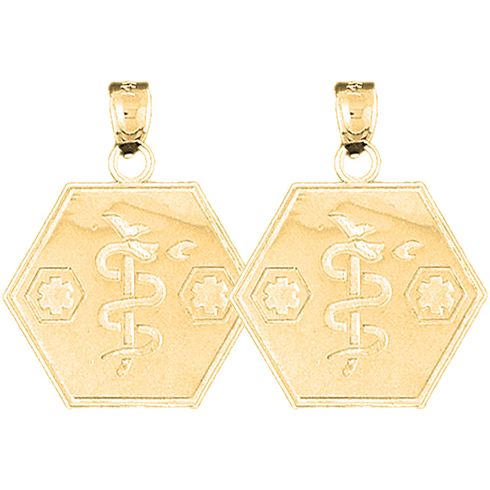 Yellow Gold-plated Silver 27mm Medical Alert Caduceus Earrings