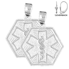 Pendientes de caduceo de alerta médica de oro de 14 quilates o 18 quilates de 21 mm