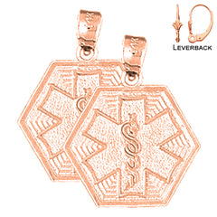 Pendientes de caduceo de alerta médica de oro de 14 quilates o 18 quilates de 21 mm