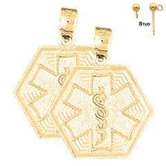 Pendientes de caduceo de alerta médica de oro de 14 quilates o 18 quilates de 21 mm