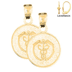 Pendientes Caduceo de Alerta Médica de Oro de 14K o 18K