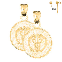 Sterling Silver 24mm Medical Alert Caduceus Earrings (White or Yellow Gold Plated)