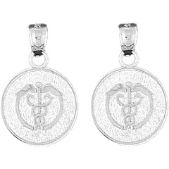 Sterling Silver 24mm Medical Alert Caduceus Earrings