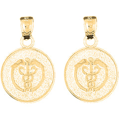 Yellow Gold-plated Silver 24mm Medical Alert Caduceus Earrings