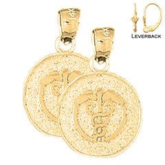 Pendientes de caduceo de alerta médica de oro de 14 quilates o 18 quilates de 19 mm