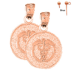 Pendientes de caduceo de alerta médica de oro de 14 quilates o 18 quilates de 19 mm