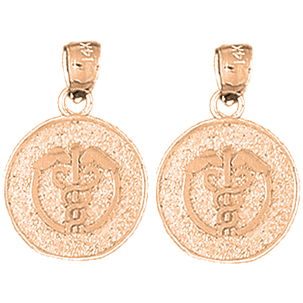 14K or 18K Gold 19mm Medical Alert Caduceus Earrings