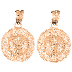 14K or 18K Gold 19mm Medical Alert Caduceus Earrings