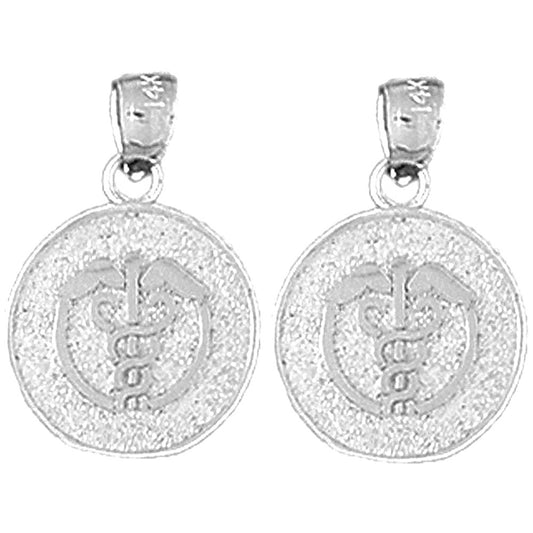 Sterling Silver 19mm Medical Alert Caduceus Earrings
