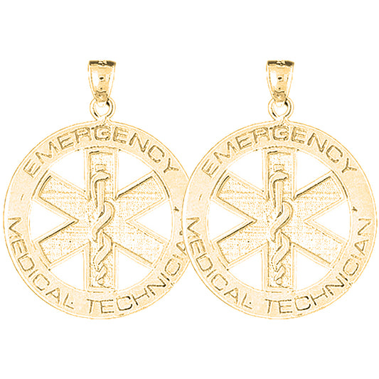 14K or 18K Gold 34mm Medical Alert Caduceus Earrings