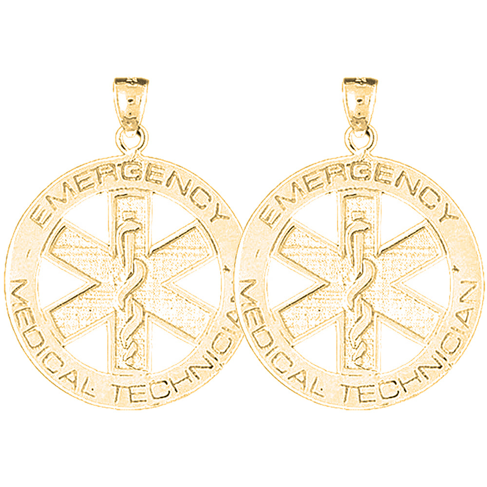 Yellow Gold-plated Silver 34mm Medical Alert Caduceus Earrings